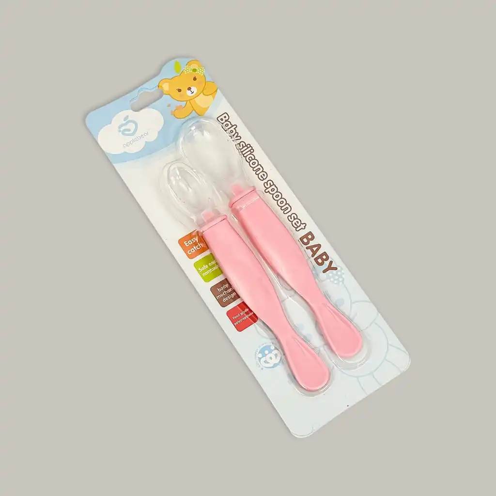 Apple Bear Baby Silicone Feeding Double Spoon Set 2Pcs